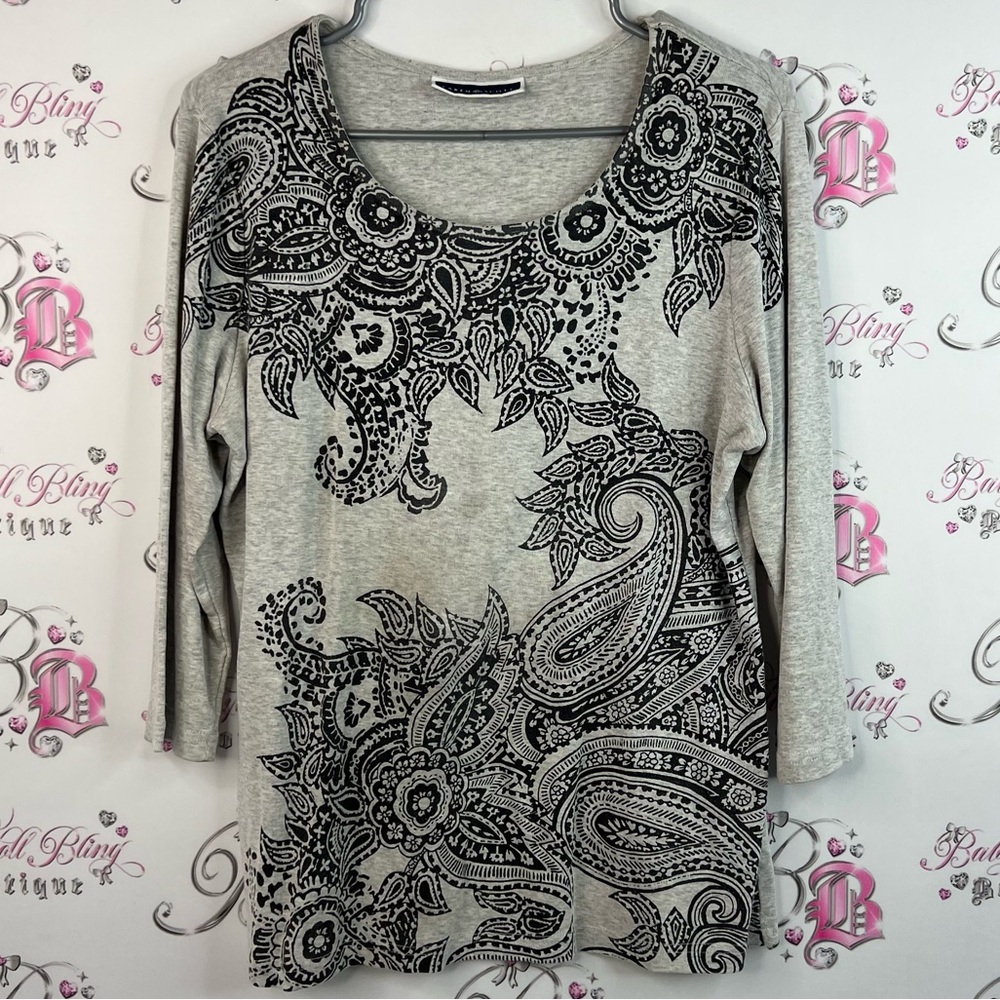 Karen Scott Gray and Black Paisley Long Sleeve Top